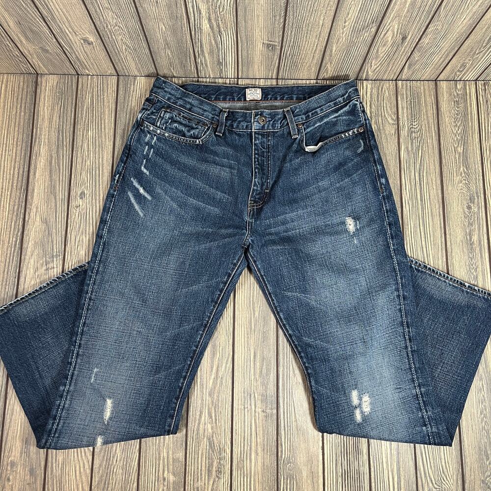 J Crew Men Jeans Sz 34x30 Cotton Vintage Slim Straight Distressed Made In Canada